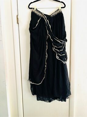 Limerick Chiffon Indian Beaded Layered Whimsygoth Festival Belly Dancing Skirt M